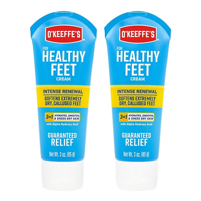 O'Keeffe's for Healthy Feet Exfoliating and Moisturizing Foot Cream, Guaranteed Relief for Extremely Dry, Cracked Feet, Softer Feet in 1 Use, 3.0 Ounce Tube, (Pack of 2)