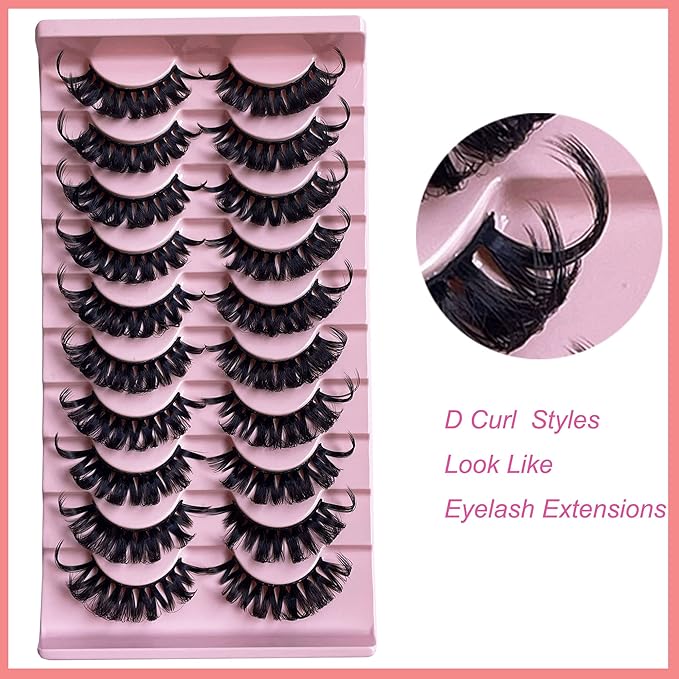 Russian D Curl Strip Lashes Fluffy False Eyelashes Natural Lashes 15-20mm Fake Lashes Pack Volume Eye Lashes 10 Pairs Faux mink lash Multipack