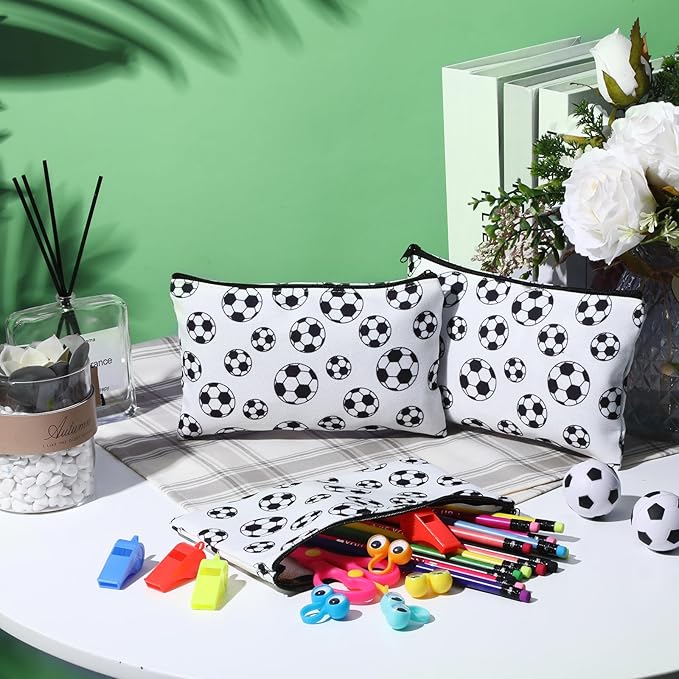 Eccliy 20 Pcs Soccer Makeup Bags Bulk Sport Team Gifts Soccer Cosmetic Bag Accessories for Women Toiletry Zipper Pouch Travel Canvas Gifts Stuff for Party Team Players Lover