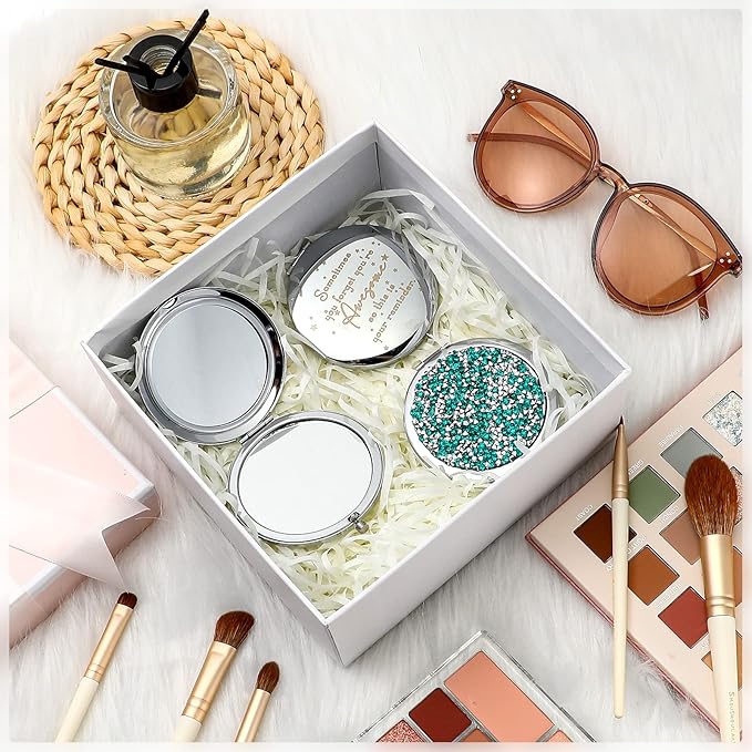 Roowest 20 Pcs Inspirational Compact Mirror Sometimes You Forget You're Awesome Appreciation Gifts for Women Mother's Day Party Favors Magnifying Pocket Mirror (Green)