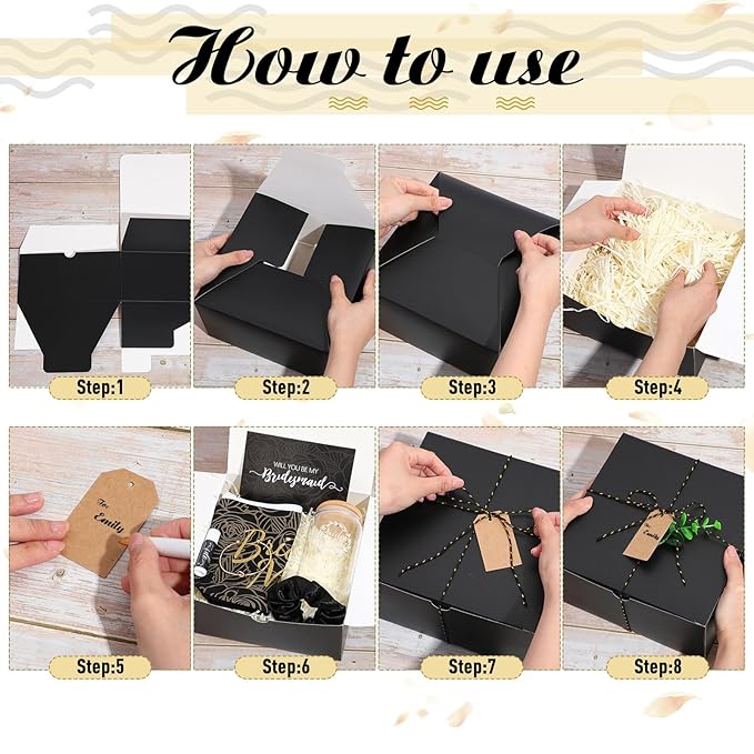 54 Pcs Bridesmaid Proposal Gifts Bridesmaid Box Set Include Bridal Shower Gift Box Makeup Bag Invited Card Glass Cup Lip Balm Scrunchie Hair Knotted Bracelet for Maid of Honor(Black)