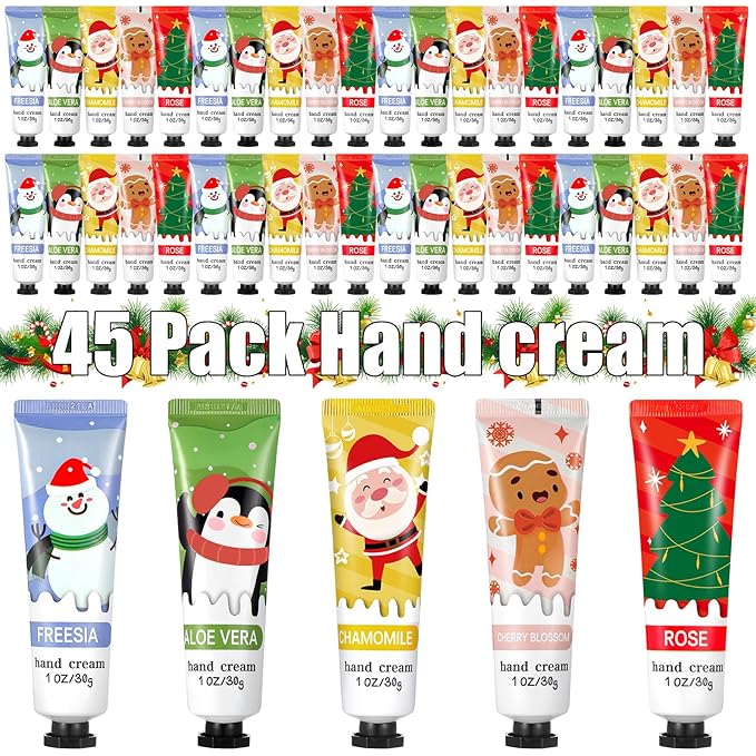 45 Pcs Christmas Hand Cream Gift Set Natural Plant Fragrance Hand Lotion Travel Size Mini Holiday Hand Cream Bulk Moisturizing Cream Dry Cracked for Women Mom Christmas Stocking Stuffers Gift