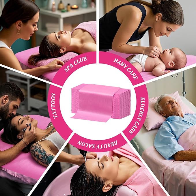 100 Pcs 31.5" x 71" Disposable Bed Sheets Waterproof Massage Table Sheets Non Woven Fabric SPA Bed Cover (Pink)