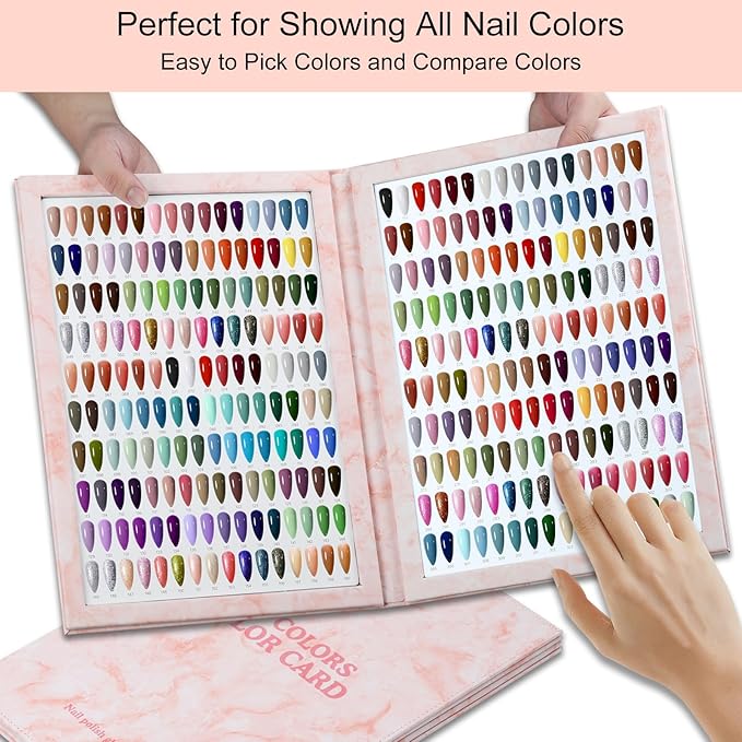 320 Nail Color Chart Book,Leather Nail Color Display Book with 480 Nail Tips & 1-400 Number Labels,Professional Nail Color Chart Display Book for Nail Polish Nails Art Design(Pink)