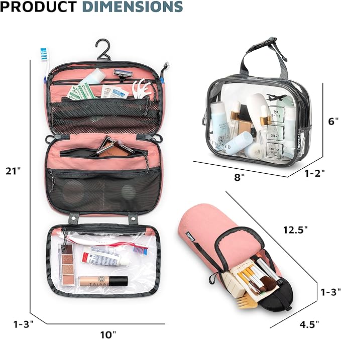 Toiletry Bag Kit Set: Hanging Travel Toiletry Bag + 311 TSA Cosmetic Liquid Bag + Ultralight Accessory Organizer Pouch