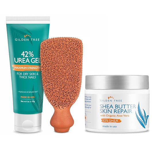 Max Strength 42% Urea Gel + Foot Scrubber + Shea Butter Cream Bundle