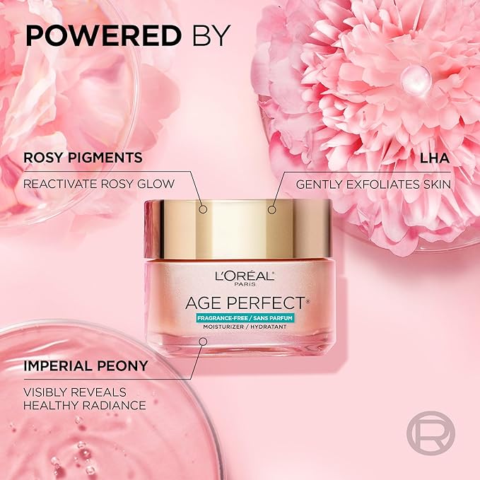 L’Oreal Paris Age Perfect Rosy Tone Anti-Aging Face Moisturizer, Renew & Revive Healthy Tone, Fragrance Free, 1.7 oz