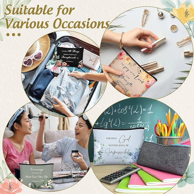 Jetec 30 Pcs Christian Gift for Women Religious Mother's Day Gifts Cosmetic Bags Inspirational Bible Verse Pencil Pouch Makeup Bags with Zipper for Travel Women Mother Sister(Morandi Style)