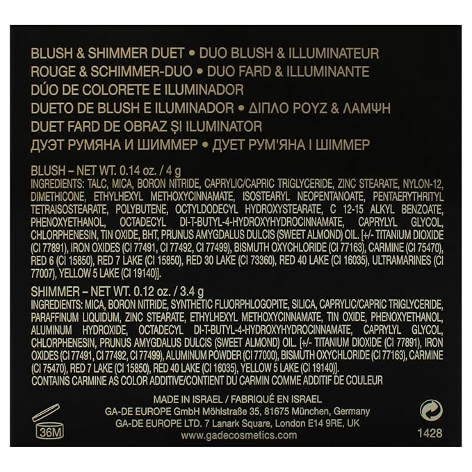 GA-DE Velveteen Blush and Shimmer Duet, 32 - Formulated with Micronized Pearls and Pigments for Sculpting Face and Décolleté - Paraben-Free - 0.26 oz