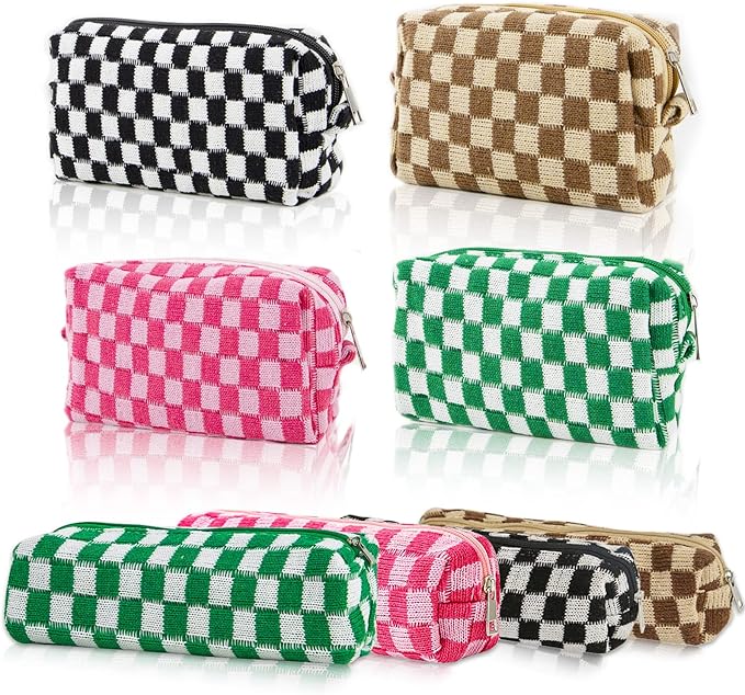 8pcs Checkered Makeup Bag Cosmetic Bag for Women,4Pcs Large Capacity Y2k Makeup Bags and 4Pcs Pencil Case Makeup Brushes Storage Bag Travel Toiletry Bag Organizer