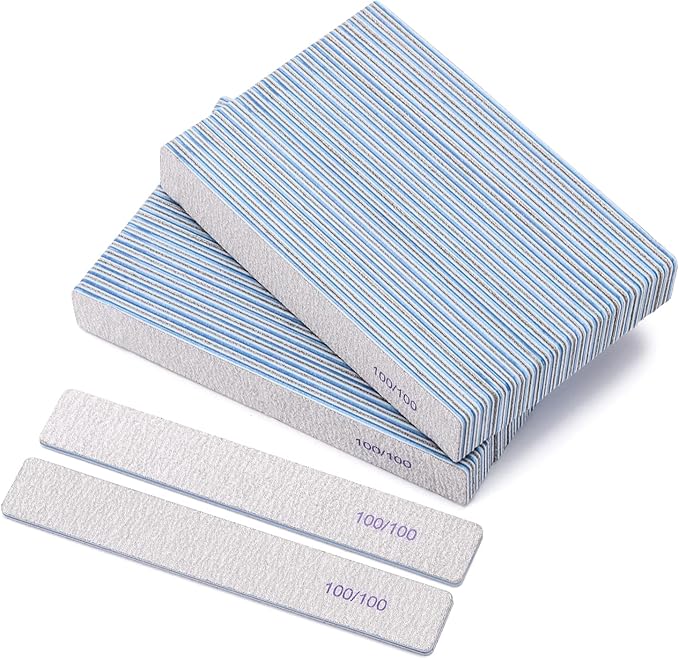 50 Pieces Rectangle Nail Files 100/100 Grit, Reusable Nail Buffers Double Sided Emery Boards Fingernail Files for Acrylic Nails and Natural Nails