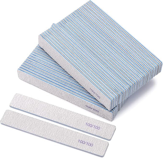 50 Pieces Rectangle Nail Files 100/100 Grit, Reusable Nail Buffers Double Sided Emery Boards Fingernail Files for Acrylic Nails and Natural Nails