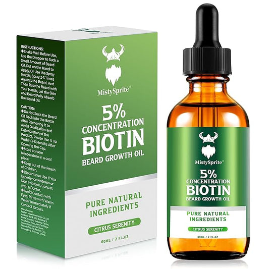 Beard Growth Oil - 5% Concentration Biotin Beard Oil for Men (2 oz) - Natural Mens Beard Oil with Argan Oil, Jojoba Oil and Vitamin, Beard Growth Softener, Moisturizer (Citrus Serenity)