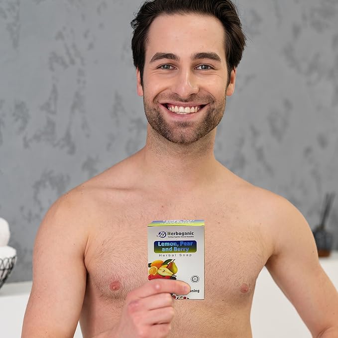 Lemon Pear and Berry Herbal Soap | Pack of 6 of 5oz soap Bar | Ideal for Men and Women, Soothing and Nourishing Soap for Moisturization