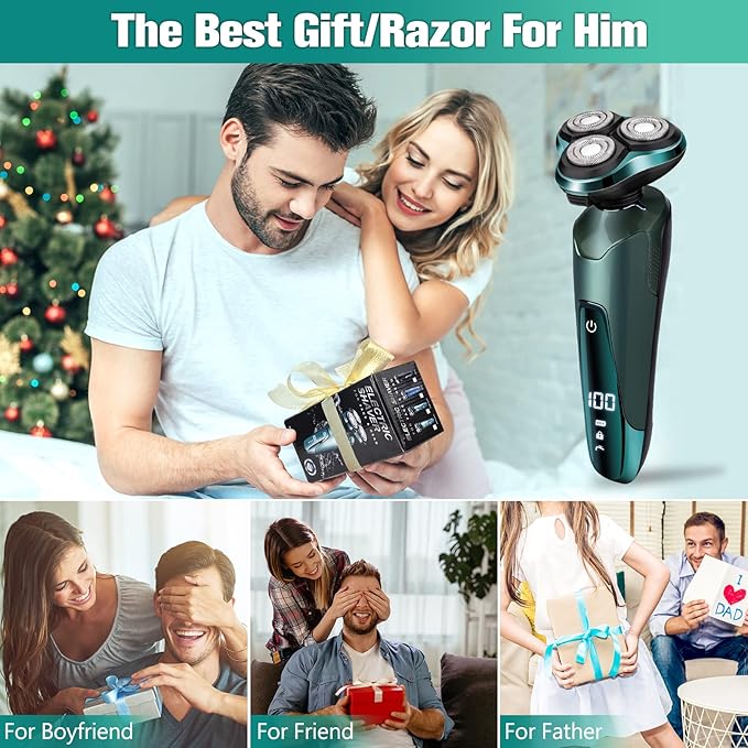 Electric Razor for Men,Mens Razors for Shaving face,LED Display/Waterproof/Rechargeable Electric Shaver for Men Includes Replacement Blades,Travel Razor Idea Gift
