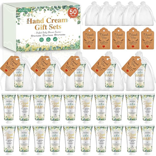 50 Sets Baby Shower Hand Cream Bulk Gifts, Bridal Shower Favors and Baby Shower Favors for Guests with Thank You Card and Organza Gift Bags, Thank You Gifts for Women Coworkers (Oh Baby)