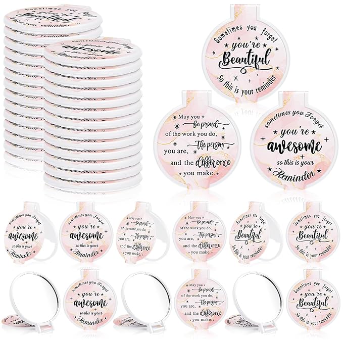 Wenqik 100 Pcs Compact Mirror Bulk Light Pink Gifts for Women Small Inspirational Pocket Purse Handheld Mirror Portable Round Makeup Folding Appreciation Gift for Christmas Valentine Daily Travel