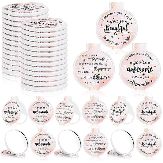 Wenqik 100 Pcs Compact Mirror Bulk Light Pink Gifts for Women Small Inspirational Pocket Purse Handheld Mirror Portable Round Makeup Folding Appreciation Gift for Christmas Valentine Daily Travel
