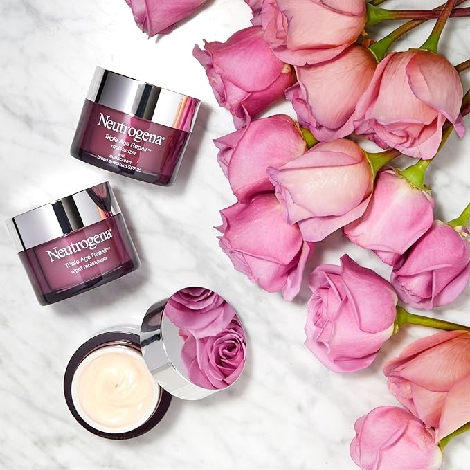 Neutrogena Triple Age Repair Face Moisturizer - with Hexinol Technology & Vitamin C, Anti-Wrinkle Face Cream with SPF 25, Visibly Reduces Wrinkles & Firms Skin, 1.7 oz