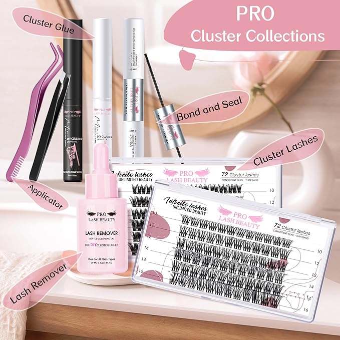 Cluster Lashes 72 Pcs Lash Clusters DIY Eyelash Extension Individual Lashes Thin Band Easy to Apply at home Lashes Crush D-14mm