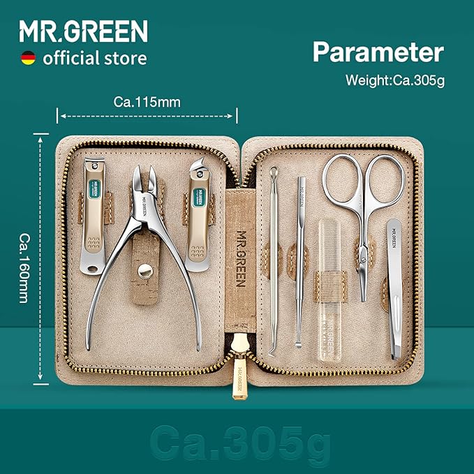 MR.GREEN Manicure Sets Pedicure Kits Stainless Steel Nail Clipper Personal Care Tools with PU Leather Case (Gray)