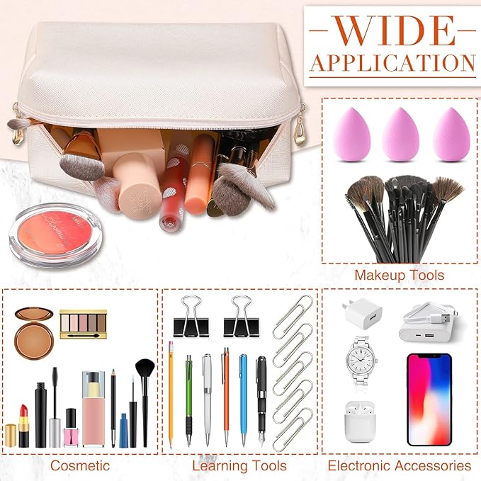 Sanwuta 9 Pcs Preppy Makeup Bag PU Leather Cosmetic Bag Makeup Pouch Plain Waterproof Toiletry Organizers for Traveling Preppy Travel Purse End of the Year Teacher Gifts Bulk(Ivory White)