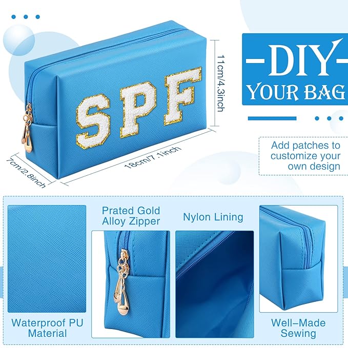 Sanwuta 9 Pcs Preppy Makeup Bag PU Leather Cosmetic Bag Makeup Pouch Plain Waterproof Toiletry Organizers for Traveling Preppy Travel Purse End of the Year Teacher Gifts Bulk(Blue)