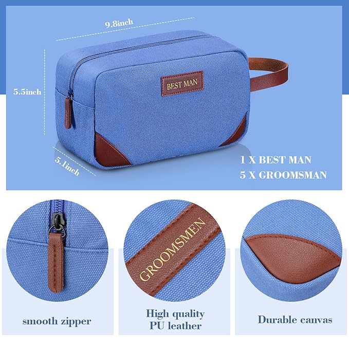 Eccliy 6 Set Groomsmen Gifts Men Toiletry Bags Men's Travel Shaving Kit Bathroom Bags Water Resistant Toiletry Case for Wedding Groomsman Proposal Gift Travel Accessories(Blue)