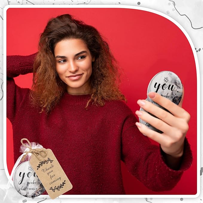 Tradder 50 Sets Compact Mirrors Bulk Women Gifts Inspirational Appreciation Employee Gifts Small Purse Pocket Makeup Mirrors for Mother's Day Coworker Nurse Bridal Souvenir Bags(Black)