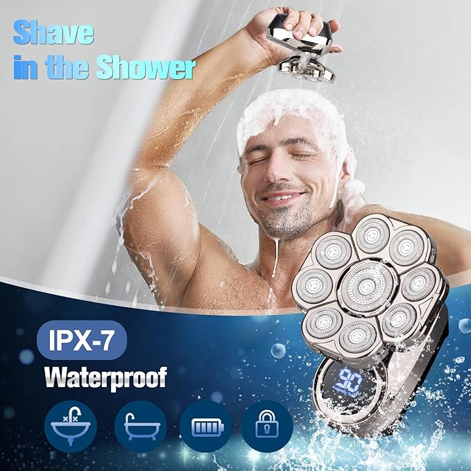 9D Head Shavers for Bald Men, Electric Razor for Men to Shave Fast with LED Display, Cordless Rechargeable, IPX7 Waterproof Wet/Dry Rotary Shaver Kit with Nose Hair Trimmer Shaver, Gift for Mens
