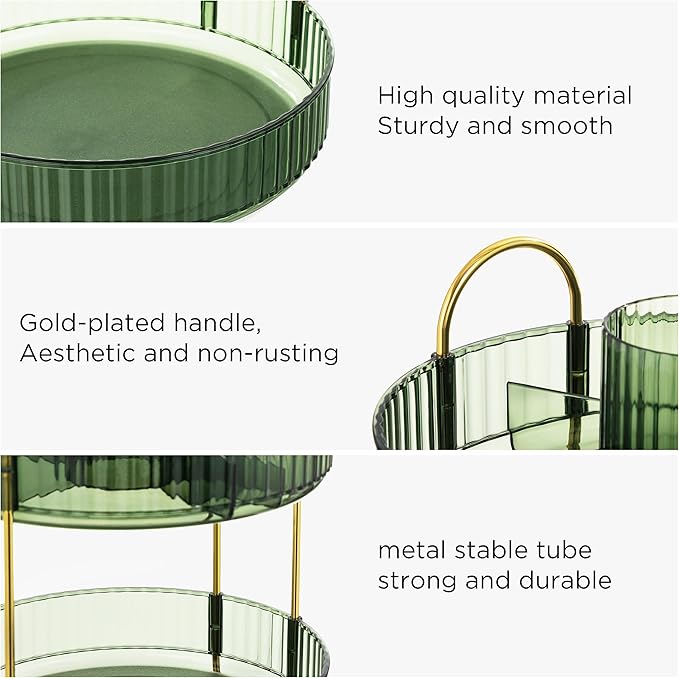 HBlife 360 Rotating Makeup Organizer, 2 Tier Perfume Organizer Skincare Organizer Large Capacity Cosmetic Storage for Bathroom, Vanity, Countertop, Green