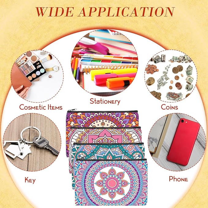 Eccliy 20 Pcs Mandala Makeup Bag Mandala Cosmetic Bag Canvas Gifts Mandala Accessories for Girls Toiletry Pouch with Zipper for Women Party, 8 x 5 Inch