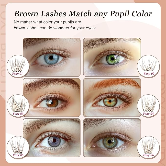 Lash Clusters Kit with Bond and Seal Brown Lash Clusters For Mature Eyes Lash Extension Kit with Eyelid Wipes Brush Eyelash Extension Kit with Drawstring Bag Mocha Mousse lashes Gift Set For Women