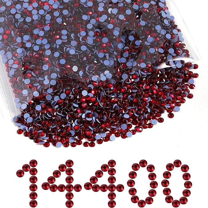 Beadsland Hotfix Rhinestones Bulk, 14400PCS Crystal Hot Fix Rhinestones for Crafts Clothes DIY Decoration, Siam, SS10, 2.7-2.9mm