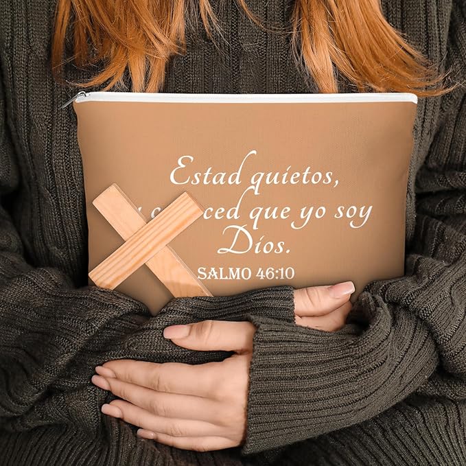 20 Pcs Christian Gifts for Women Religious Makeup Bags Cosmetic Inspirational Bible Verse Pencil Pouch with Zipper Mothers Day Thank You Church Gift Mom Travel Employee(Neutral,Spanish)
