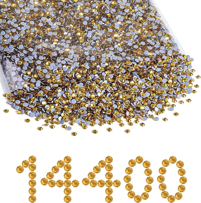 Beadsland Hotfix Rhinestones Bulk, 14400pcs Topaz Hot Fix Rhinestones for Crafts Clothes DIY Decoration, Topaz, SS10, 2.7-2.9mm