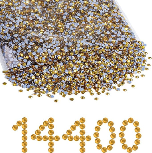 Beadsland Hotfix Rhinestones Bulk, 14400pcs Topaz Hot Fix Rhinestones for Crafts Clothes DIY Decoration, Topaz, SS10, 2.7-2.9mm