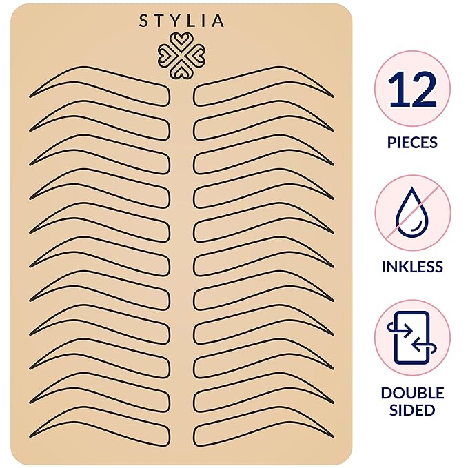 Stylia Microblading Practice Fake Skin Sheet for Eyebrow Tattoo, Eye Brow Makeup, Fake Tattoo Skin, Tattoo Skin Practice Kit, Tattooing Supplies Silicone Sheets (12 Pieces- Inkless Black Double Sided)