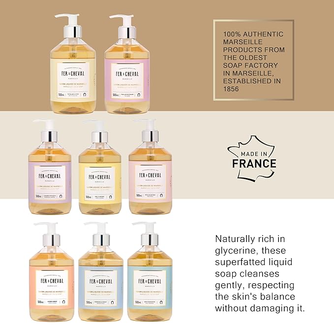 Fer à Cheval Savon Liquide De Marseille Soap, Luxury Hand Soap Savon De Marseille Soap Bundle, 500ml/16.9fl oz