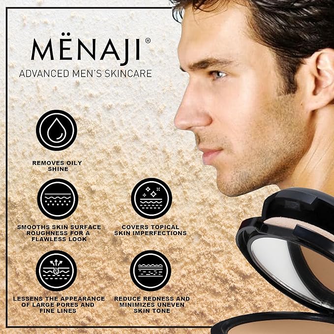 MËNAJI Anti-Shine Powder (HDPV) - Anti-Shine Face Make-Up for Men - Natural Looking Makeup - Mens Cosmetics - Sunless Tan