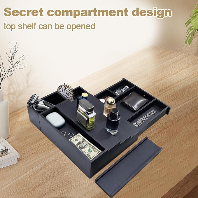 4 Tier Cologne Organizer Cologne Stand with Drawer and Hidden Compartment Cologne Holder for Men, Wood, Perfume Holder 2 in 1 Dresser Bathroom Organizer Men Room Essentials