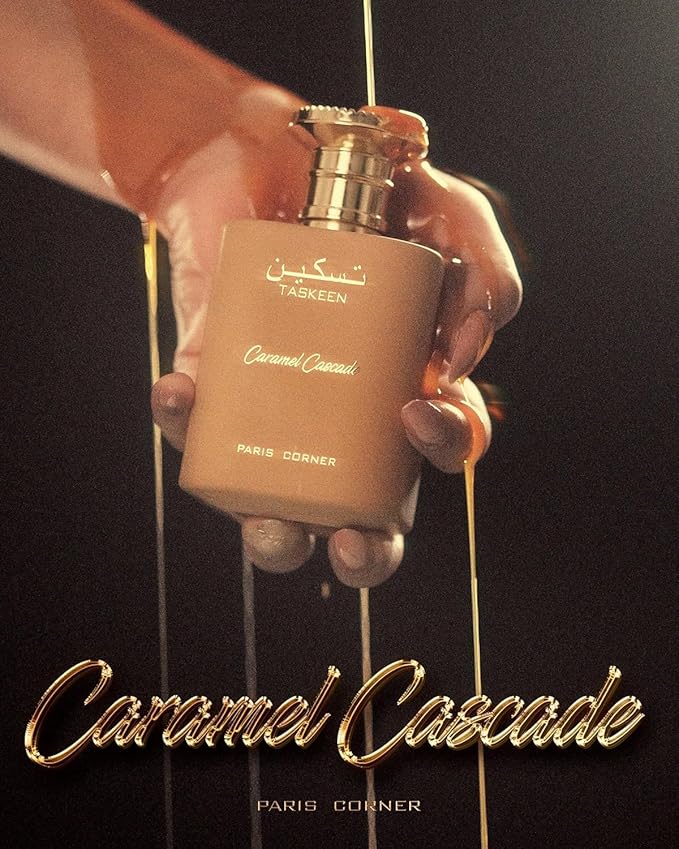 Paris Corner | Taskeen Caramel Cascade EDP - 3.4 Fl Oz | Sweet Elegance Perfume for Women and Men | Unisex Fragrance Featuring Caramel, Milk, Tonka Bean & Honey
