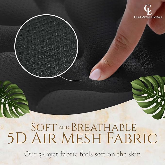 Full Body Bath Pillow (17'' x 49'') - Bathtub Cushion with Headrest Supports Neck, Back and Legs - Free Hanging Hooks for Fast Drying Over Tub - Includes Washing and Travel Bags - Black