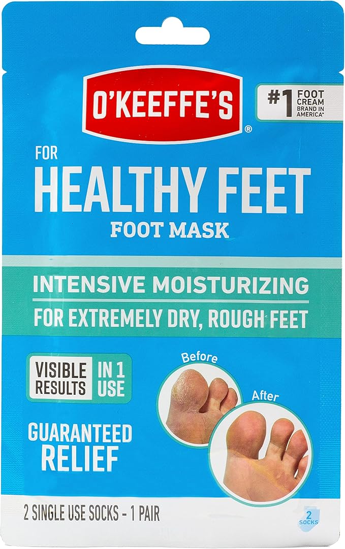 O'Keeffe's for Healthy Feet Intensive Moisturizing Foot Mask; Guaranteed Relief for Extremely Dry; Rough Feet; One Pair Single-Use Hydrating Foot Mask Socks; (Pack of 4)