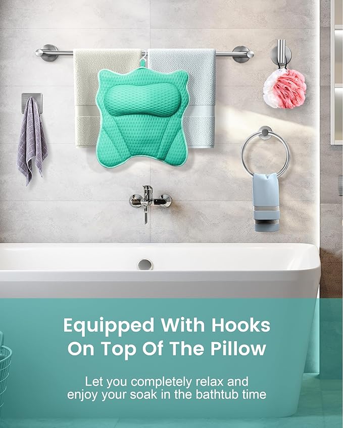 Bath Pillow, Bath Pillows for Tub Neck and Back Support, Soft 4D Air Mesh Bathtub Pillow 16.5 x 17.3 INCH, with 6 Powerful Suction Cups, Bath Accessories Relaxing Gifts for Women (Lake Blue)