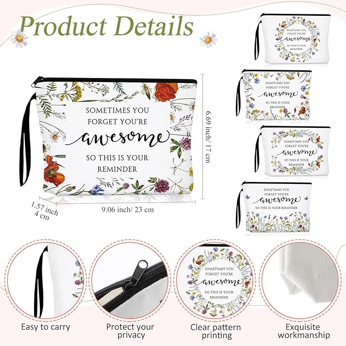 Paterr 10 Pcs Mother's Day Gifts Bulk 5 Styles Inspirational Tote Bags and Cosmetic Makeup Bags with Motivational Wildflower Scripture Quote Gifts Bulk for Women Teacher Nurse