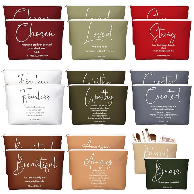 20 Pcs Christian Gifts for Women Religious Makeup Bags Cosmetic Inspirational Bible Verse Pencil Pouch with Zipper Mothers Day Thank You Church Gift Mom Travel Employee(Joyous,Bible Words)