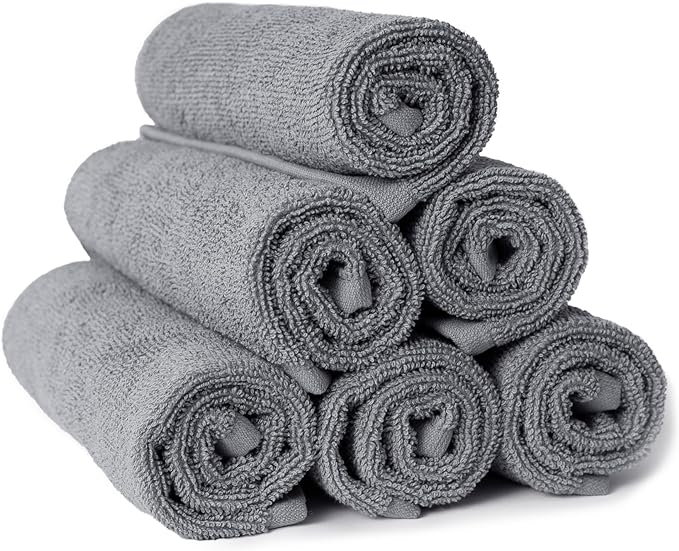 RosenSoft Oversized Wash Clothes-16x14 in Extra Large Wash Cloths for Body and Face, Hand Gym Spa- Fingertip Towels for Bathroom, Bath Towel Set (Grey, 6)