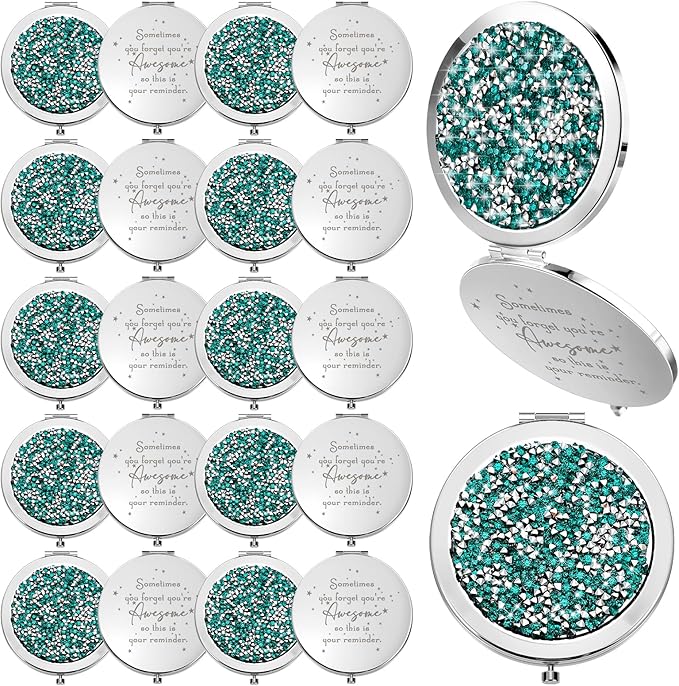 Roowest 20 Pcs Inspirational Compact Mirror Sometimes You Forget You're Awesome Appreciation Gifts for Women Mother's Day Party Favors Magnifying Pocket Mirror (Green)