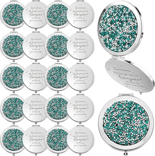 Roowest 20 Pcs Inspirational Compact Mirror Sometimes You Forget You're Awesome Appreciation Gifts for Women Mother's Day Party Favors Magnifying Pocket Mirror (Green)